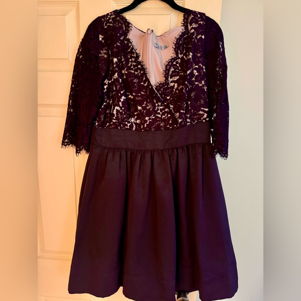 Eliza J Lace & Faille Dress Plum Color Sz 14 (Fits more like a 12)